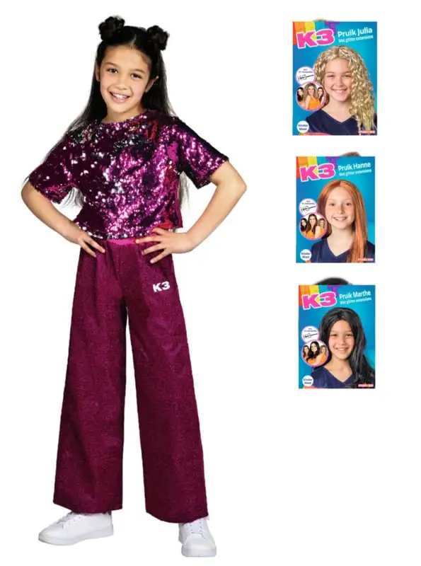 K3 - Studio100 K3 Verkleedpak + Pruik - Luxe Pakket