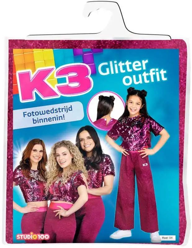 K3 - Studio100 NIEUW K3 Verkleedpak Glitter + Haarband Kado! - Afbeelding 4