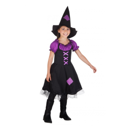 PartyXplosion Heks - Kostuum - Jurk & Hoed - Zwart, Paars - Mt.140/158