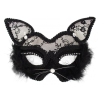 PartyXplosion Oogmasker - Poes - Kat - Met Kant & Marabou - Zwart
