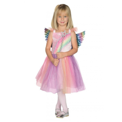 PartyXplosion Regenboog Fee - Kostuum - Jurk - Met Vleugels - 2dlg. - Mt.116